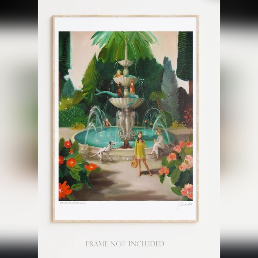 JANET HILL Selfie At The Mermaid Fountain Print